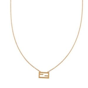 Fendi Gold Chain Necklace with Rectangular Pendant